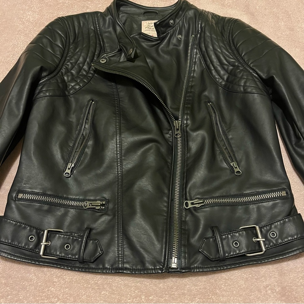 We The Free Black Vegan Leather Moto Biker Jacket Large - Picture 2 of 13